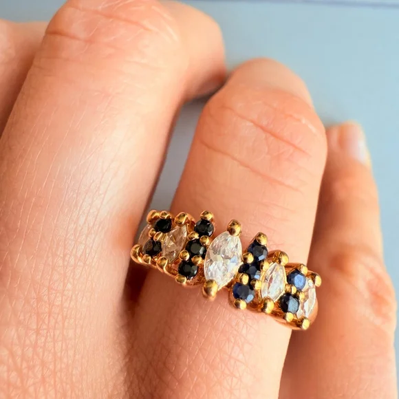 Harlequin Spinel & Cubic Zirconia 925 Sterling Silver 18K Vermeil Cocktail Ring
